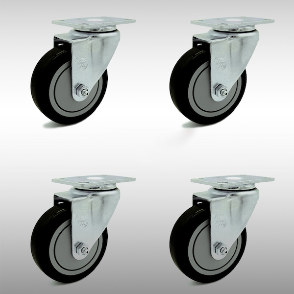 4 Inch SS Black Polyurethane Wheel Swivel Top Plate Caster Set